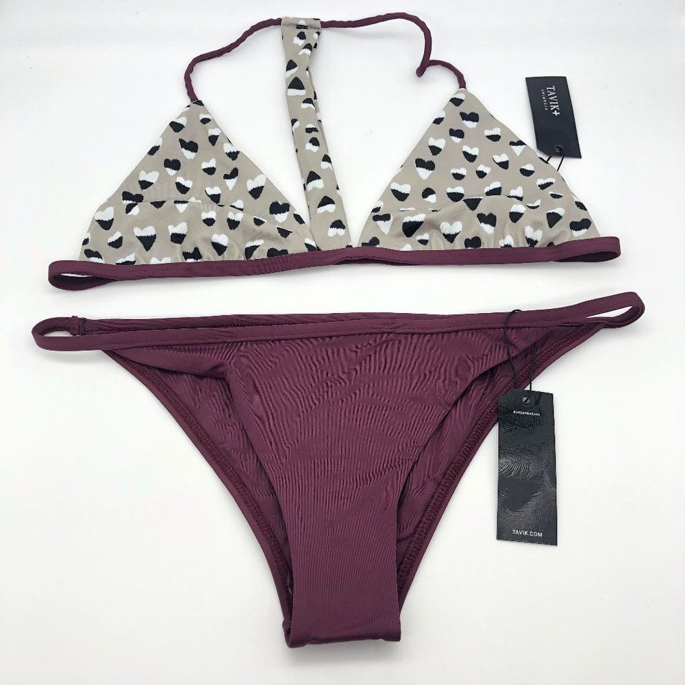 New Tavik Plum Purple Heart Print Bikini - Size L